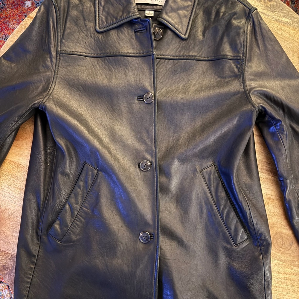 Andrew Marc Women's Black Leather Button-Front Jacket